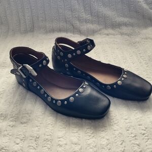 Free People - Studded Black Ankle Strap Flats
